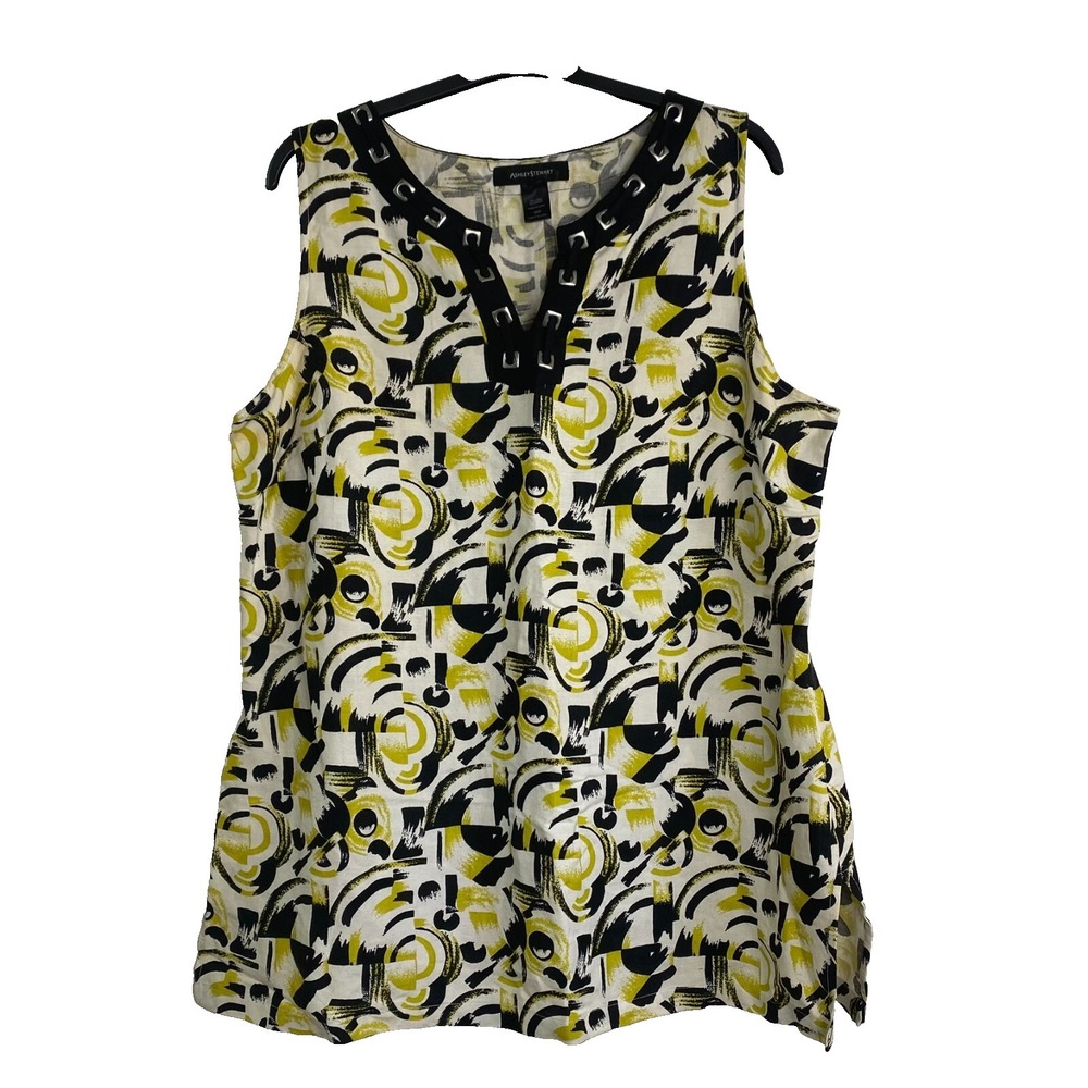 Ashley Stewart Tank Top Womens Linenblend Multicolor V Neck Plus Size 18W
